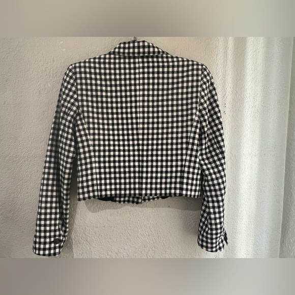 ZARA BLACK SINGLE BREASTED LAPEL COLLAR GINGHAM CROPPED BLAZER SIZE Med - Picture 9 of 12